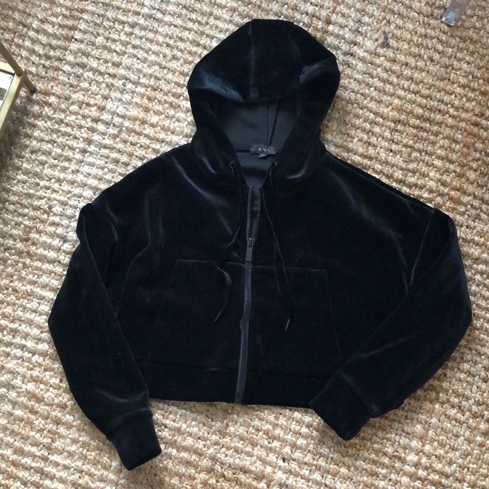 Alala Velour Crop Zip Up Hoodie
